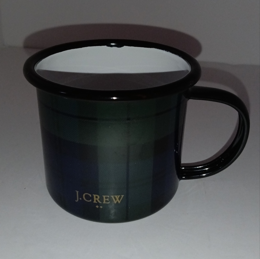 🆕J. Crew Black Watch Plaid Metal Camping Mug - Tin Coffee Cup